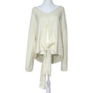 NWT Mon Renn Sweater Knit Ivory Cream Flare Sleeve Tie Front Balletcore Size XL